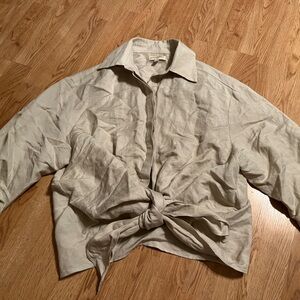 Ronny Kobo Tahlia Linen Rayon Slouchy Tie-Front Blouse M